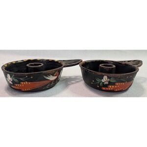 John Wright Candle Holder Set Unisex OS Black Fair Cast Iron Floral Bird Vintage